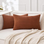 MIULEE Pack of 2 Corduroy Soft Soild Decorative Square Throw Pillow Covers Cushion Cases Pillowcases for Sofa Bedroom Car 12 x 20 Inch 30 x 50 Cm Dark Rust