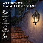 Emliviar Dusk to Dawn Sensor Outdoor Lighting - Farmhouse Outdoor Porch Lights for House 17.5 Inch, Black Finish with Water Glass Shade, WE215B-PC BG