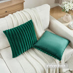 FUTEI Emerald Green Striped Decorative Throw Pillow Covers 16x16 Inch Set of 2,Square Winter Decorations Couch Pillow Case,Soft Cozy Faux Rabbit Fur & Velvet Back,Modern Home Decor for Bed