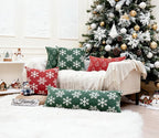 Reversible Christmas Pillow Covers 14x36, Chenille Double-Sided Snowflake & Tree, Cozy Farmhouse Holiday Throw Pillowcases with Hidden Zipper for Sofa, Couch and Bed(Green,36x14)