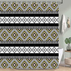 Boho Shower Curtain for Bathroom Bohemian Stripe Neutral Shower Curtains Fabric Black White Yellow Cloth Shower Curtain Modern Bathroom Waterproof Hooks Included 72 x 72 Inch