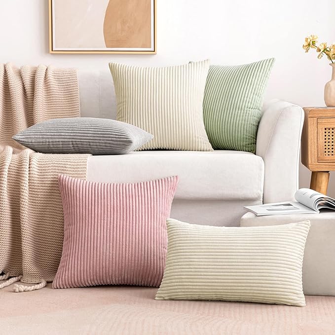 MIULEE Winter Pack of 2 Corduroy Pillow Covers Soft Soild Cushion Cases Decorative Square Throw Pillow Covers Cream White Pillowcases for Sofa Bedroom Car 16 x 16 Inch 40 x 40 Cm
