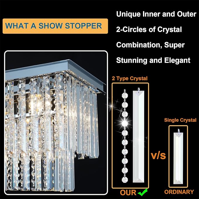Rectangular Crystal Chandeliers for Dining Room, Modern Farmhouse Oval 16-Light Silver Linear Crystal Pendant Light for Kitchen Island Bar Living Room(L39inch)