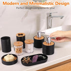 Bathroom Accessory Set,10 PCS Black Bathroom Accessories Set with Trash Can, Toothbrush Holder, Soap Dispenser, Toothbrush Cup, Vanity Tray, Soap Dish, Toilet Brush, Qtip Holders