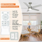 YUHAO 48 Inch Brushed Nickel Ceiling Fan with Light and Remote Control.Noiseless,Dimmable, 3CCT,6 Speeds Reversible, Modern DC Ceiling Fans for Indoor Use