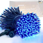 JMEXSUSS 200 LED Blue Christmas Lights Outdoor, Expandable 66ft Christmas String Lights Green Wire, 8 Modes Twinkle Xmas Tree Light Plug in for Party Indoor Ceiling Beroom Patio Fence Yard Decor