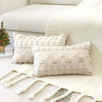 OTOSTAR Set of 2 Xmas Soft Plush Short Wool Velvet Decorative Throw Pillow Covers Square Luxury Style Cushion Case Pillow Shell for Sofa Bedroom Christmas Tree and Elk Cream Beige, 16x24 Inch