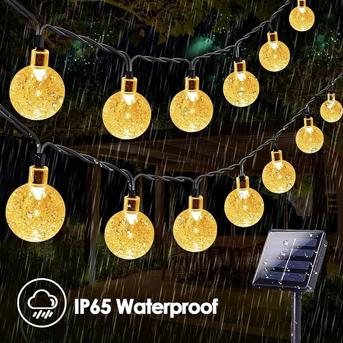 LORRYTE 2-Pack 72FT 120 LED Crystal Globe Solar String Lights Outdoor, Waterproof Solar Lights for Outside, 8 Lighting Modes Patio Decor for Garden Yard Porch Wedding Party(Warm White)