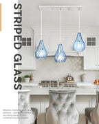 TENGXIN 3-Light Pendant Lights for Kitchen Islands - Brushed Nickel with Blue Glass. Farmhouse Style, Ideal for Dining Rooms and Bedrooms, 6 Inch