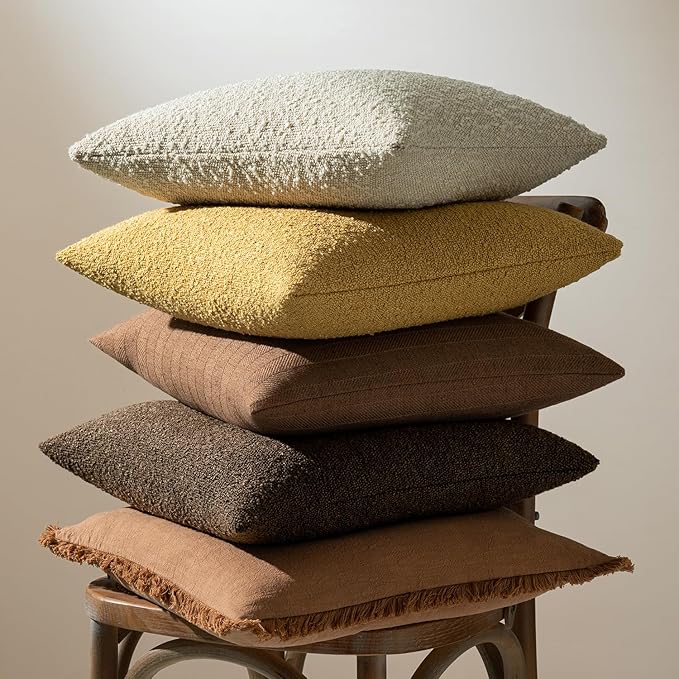 MIULEE 18x18 Inch Decorative Pillow Covers for Couch Bed Set of 2 Textured Boucle Neutral Winter Throw Pillows Gold Accent Solid Cushion Pillowcases Sofa Livingroom Home Decor