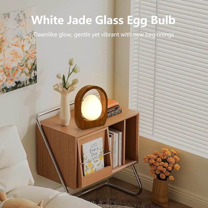 JESLED Rechargeable Cordless Table Lamp, Touch Control 3-Color Dimmable Bedside Lamp, Small Nightstand Lamp with Wooden Retro Design for Bedroom Ambient Lighting