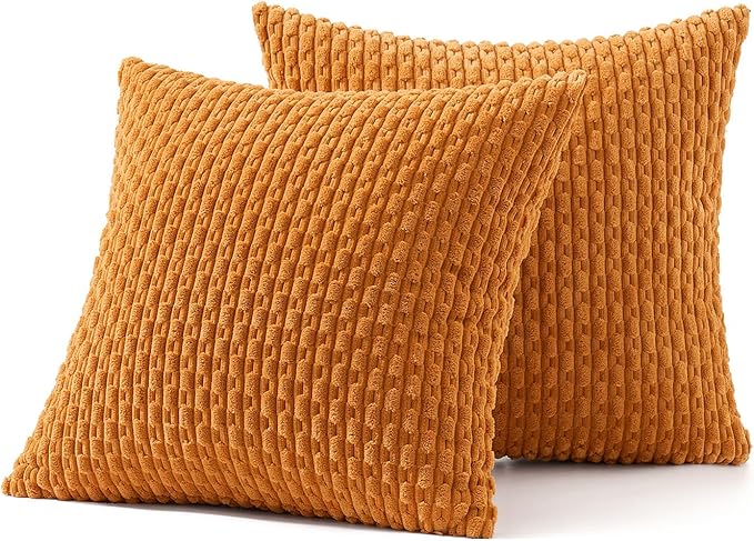 MIULEE Burnt Orange Throw Pillow Covers Soft Corduroy Decorative Set of 2 Boho Striped Pillow Covers Pillowcases Farmhouse Home Decor for Thanksgiving Couch Bed Sofa Living Room 20x20 Inch