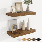 fuqing Floating Shelves for Wall, Wall Mounted Wood Floating Shelf with Invisible Brackets for Living Room, Bathroom, Bedroom, Kitchen Storage and Decor, 16 Inch Set of 2, Rustic Brown