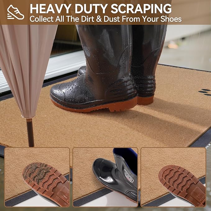 Dirt Trapping Outdoor Welcome Mats, 17x30 Durable Non-Slip Door Mat Outside Entrance, Low Profile Easy Clean Doormat for Patio Porch Front Indoor Entryway, Brown