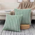 ZLINA Set of 2 Light Green Faux Fur Decorative Throw Pillow Covers Fluffy Striped Pillowcase Cushion Covers 18 x 18 Inch Decor Sofa Couch Bedroom