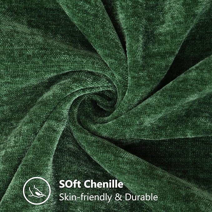 decorUhome Christmas Chenille Soft Throw Pillow Covers 26x26 Set of 2, Farmhouse Velvet Neutral Decorative Euro Pillow Covers with Stitched Edge for Couch Sofa Bed Home Decor, Green