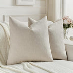 FUTEI Beige Chenille Decorative Throw Pillow Covers 26x26 Inch Set of 2,Soft Cozy Faux Linen Textured Euro Pillow Shams,Farmhouse Home Decor for Couch Living Room