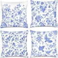 Blue Floral Bird Pillow Covers 18x18 Inch, Chinoiserie Throw Pillow Cases Set of 4 Spring Summer Flower Decorative Pillowcases for Couch Bed Sofa Cushion Living Room, Chinoiserie Decor