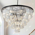 Large Black Crystal Chandeliers 30” Modern Chandelier for High Ceiling Foyer 5 Tiers 16 Lights Contemporary K9 Ceiling Pendant Light Fixture for Staircase Dining Room Bedroom