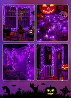 Brightown 4 Pack Halloween Solar String Lights, Total 184FT 480 LED Solar Lights Outdoor Waterproof Black Wire with 8 Modes, Solar Fairy Light for Garden Yard Patio Party Decors, Purple