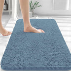 OLANLY Bathroom Rugs 36x24, Extra Soft Absorbent Chenille Bath Rugs, Rubber Backing Quick Dry, Machine Washable Bath Mats for Bathroom Floor, Tub and Shower, Home Decor Accessories, Airy Blue