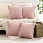MIULEE Boho Farmhouse Throw Pillow Covers 18x18 Inch Set of 4 Mordern Nordic Cushion Covers Soft Corduroy Home Decor for Couch Bed Sofa Living Room Pink