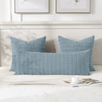 Fancy Homi 1 Pack Light Blue Long Lumbar Body Decorative Throw Pillow Covers 14x36 Inch for Bed Couch Bedroom Bench, Soft Corduroy Rectangle Solid Pillow Case 35x91 cm, Rustic Farmhouse Boho Decor