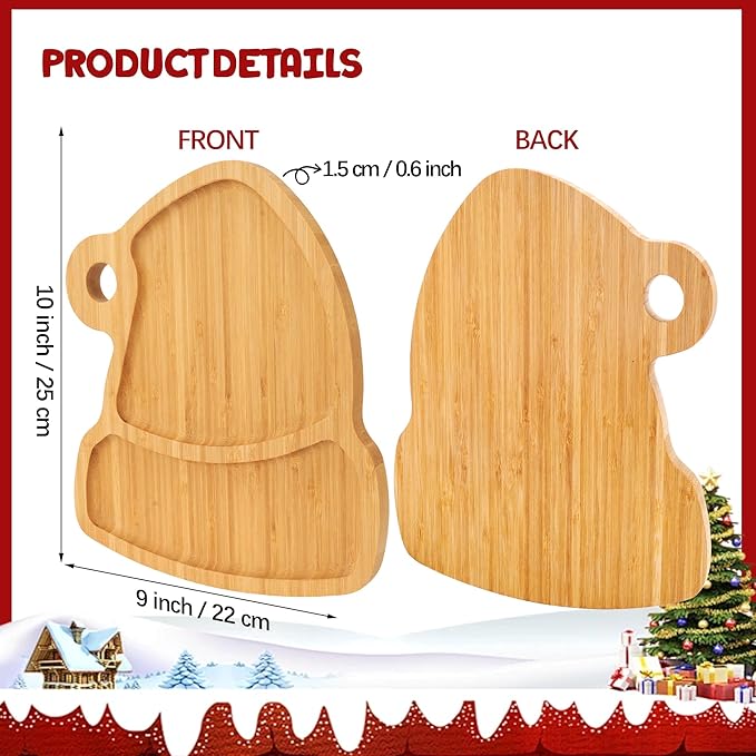 TJ POP Christmas Hat Bamboo Serving Platter - Santa Hat-Shaped Holiday Snack Tray with Hanging Hole, Natural Wood Appetizer Tray Charcuterie Board for Candy, Cookies, Party Decor (10” x 9”)