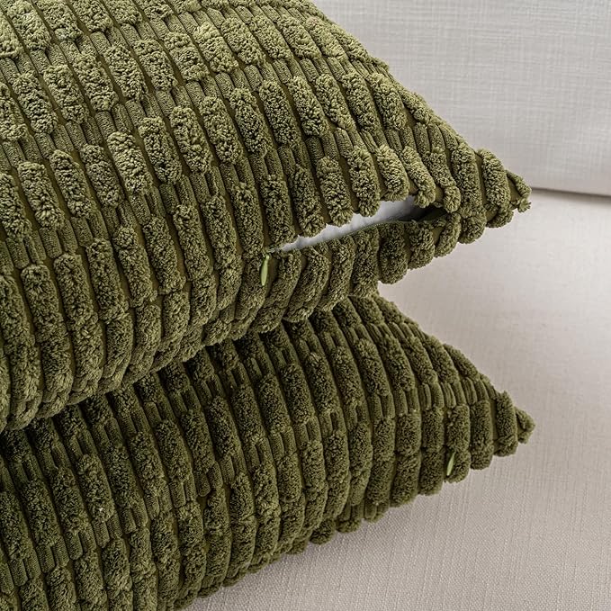 Fancy Homi 1 Pack Moss Green Long Lumbar Body Decorative Throw Pillow Covers 20x54 Inch for Bed Couch Bedroom Bench, Soft Corduroy Rectangle Solid Pillow Case 50x137 cm, Rustic Farmhouse Boho Decor