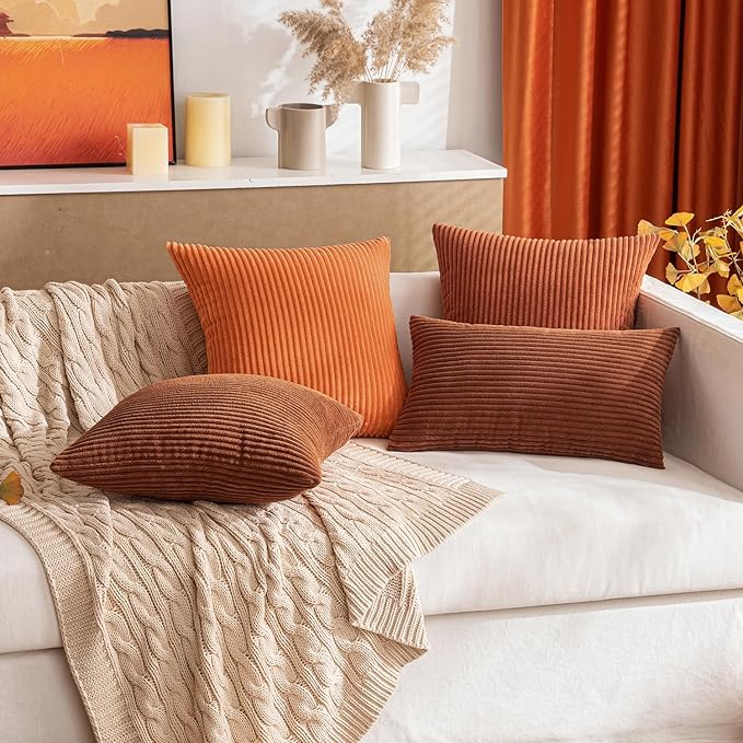 MIULEE Pack of 2 Corduroy Soft Soild Decorative Square Throw Pillow Covers Cushion Cases Pillowcases for Sofa Bedroom Car 12 x 20 Inch 30 x 50 Cm Dark Rust