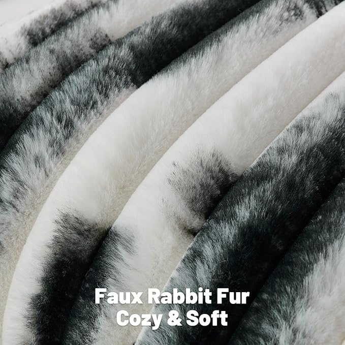 FUTEI Black Decorative Throw Pillow Covers 22x22 Inch Set of 2, Soft Tie-Dye Faux Rabbit Fur Striped Texture Cushion Case, Modern Home Decor for Couch Bed Living Room
