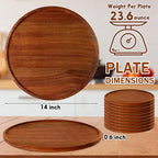 Rtteri 10 Pieces Acacia Round Wood Plates 14 x 0.6 Inch Dinner Plates Wooden Charger Platter Bulk Easy Cleaning Lightweight Serving Tray for Dishes Snack Dessert