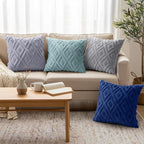 decorUhome Set of 4 Faux Fur Throw Pillow Covers 18x18, Soft Decorative Couch Pillow Covers with Velvet Back for Modern Sofa Living Room, Grey/Blue