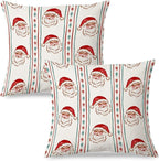 JINYO Vintage Red Christmas Santa Pillow Covers 18x18, Christmas Santa Decor, Red and Green Xmas Striped Holiday Throw Pillow Covers for Home Living Room Bedroom Sofa Couch Set of 2