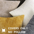 decorUhome Mustard Yellow Chenille Throw Pillow Covers 24x24 Set of 2 Thick Textured Slubby Couch Pillow Covers Farmhouse Accent Modern Neutral Decorative Pillow Cases for Bed Sofa Living Room