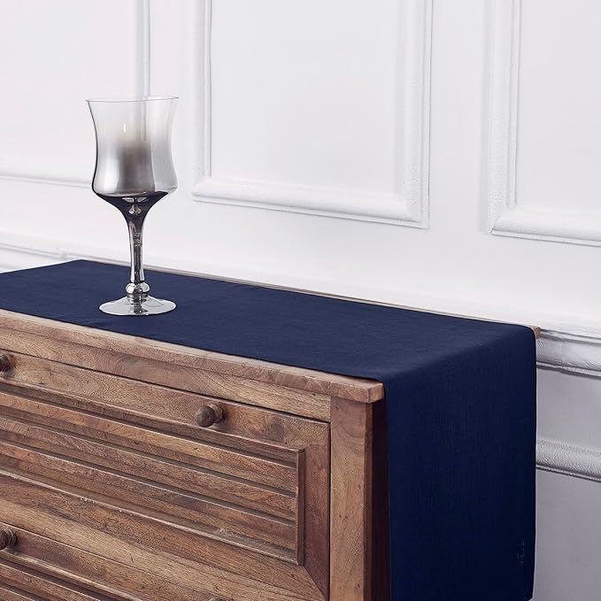 Solino Home Linen Navy Blue Table Runner 72 Inches Long - 100% Pure Linen 14 x 72 Inch Table Runner for Dining, Fall, Autumn, Thanksgiving, Christmas, Holiday - Fete