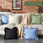 AmHoo Pack of 2 Throw Pillow Covers 100% Cotton Pre Washed Ruffle Decorative Pillowcase Cushion for Couch Sofa Bedroom 22 x 22-Inch Sage Green