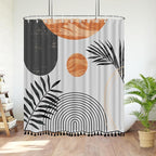 Boho Mid Century Leaf Shower Curtain Set,Arch Sun Design,Minimalistic Leaves Pattern,Waterproof and Luxurious Fabric-12 Hooks(Grey-72" x 72")