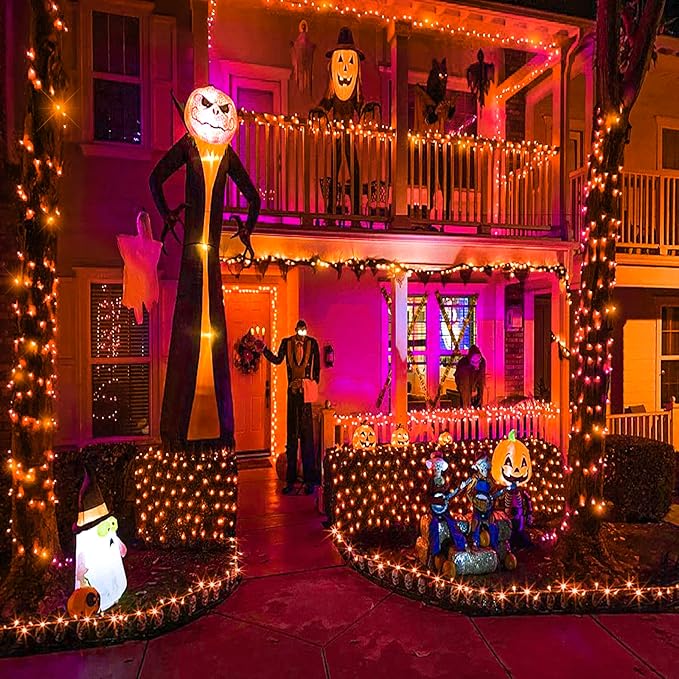 Vivideal 100 LED Orange Halloween Lights Outdoor Waterproof 33ft Halloween String Lights Indoor 8 Modes Clear Wire, Plug in Orange String Light for Xmars Tree Bedroom Thanksgiving Decorations
