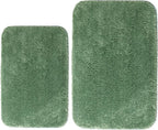 Acsploer Microfiber Bathroom Rugs and Mats Sets 2 Piece,Non-Slip Bath Rugs, Machine Washable Absorbent Bath Mats for Bathroom Floor, Shower (Green, 16''x24'' Plus 20''x32'')