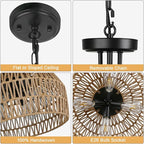 LynPon 18" Farmhouse Rattan Chandelier, 4-Light Boho Pendant Light Fixture with Woven Wicker Shade, Convertible Coastal Hanging or Ceiling Light Fixture for Dining Room Kitchen Living Room Foyer
