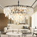 Black Modern Round Top K9 Crystal Chandelier Lighting Fixture, 8 Lights Round K9 Crystal Adjustable Hanging Lamp for Dining Room Bedroom Living Room,Hallway,Bar,Kitchen W24'
