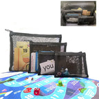 patu Zipper Mesh Bags, Pack of 5 (XS/S/M/L & Long Pouch), Beauty Makeup Cosmetic Accessories Organizer, Travel Toiletry Kit Set Storage Case, Black