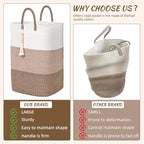 Woven Laundry Basket for Clothes,65 L Large Rectangle Laundry Hampers with Beads Tassel, Nursery Storage Basket for Toys, Tall Dirty Clothes Hamper for Bedroom Aesthetic, Laundry Room Organization