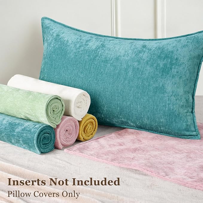 decorUhome Couch Throw Pillow Covers 22x22 Set of 2, Decorative Soft Euro Neutral Chenille Pillow Covers with Elegant Design for Sofa Bed Living Room Home Decor, Teal