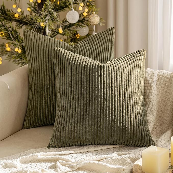 MIULEE Pack of 2 Pillow Covers Soft Soild Decorative Square Throw Pillow Covers Set Cushion Cases Pillowcases for Sofa Bedroom Car 20 x 20 Inch 50 x 50 Cm Olive Green