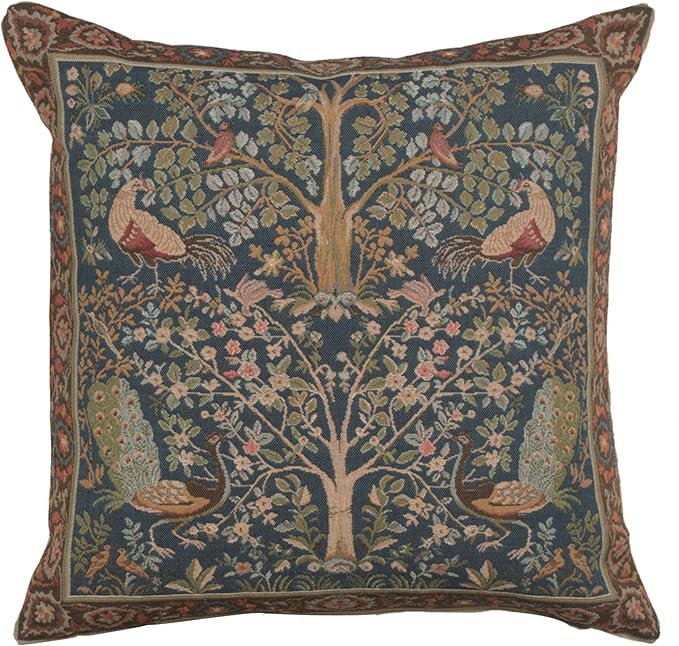 Charlotte Home Furnishings Decorative Pillow Covers for Couch 19x19 in, Tapestry Throw Pillow Cover for Living Room Bed Decor, Blue Tree French Country Sofa Cushion Cases, Soft Cotton Jacquard Woven