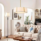 Shrine Lighting Drum Chandeliers, Modern Style, Drum Pendant Light for Living Space, D18'' x H6'', Adjustable Chains 39.4'', E12*4 Sockets, White Lampshade & Brass Finish