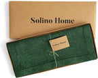 Solino Home Linen Table Runner 120 Inches Long - Milan Hemstitch 100% Pure Linen Forest Green Dining Table Runner 14 x 120 Inch for Fall, Thanksgiving, Christmas - Handcrafted and Machine Washable