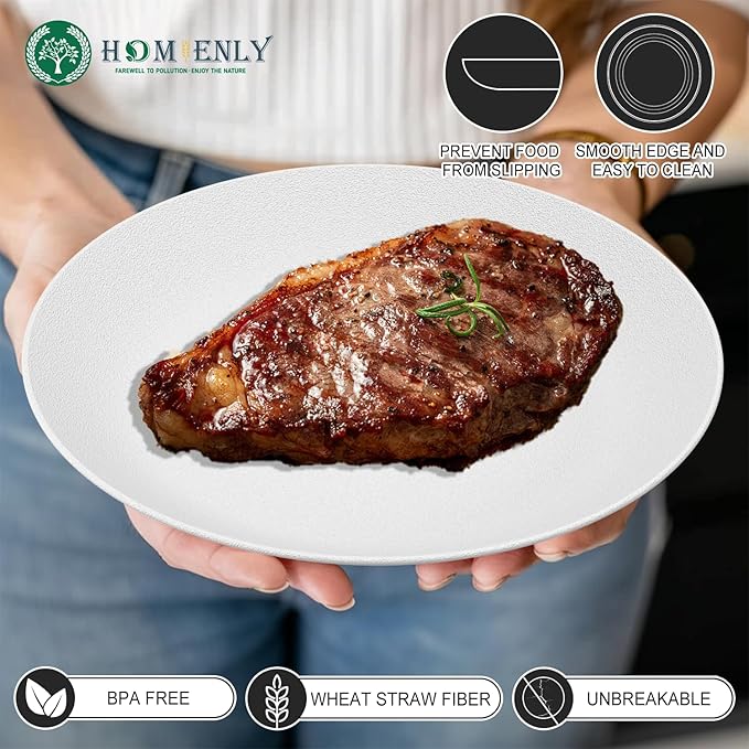 Homienly Wheat Straw Dinner Plates 10 inch, Unbreakable Plates Set, Alternative to Plastic Plates Reusable, Microwave and Dishwasher Safe Plate for Kitchen, Camping, Salad - White